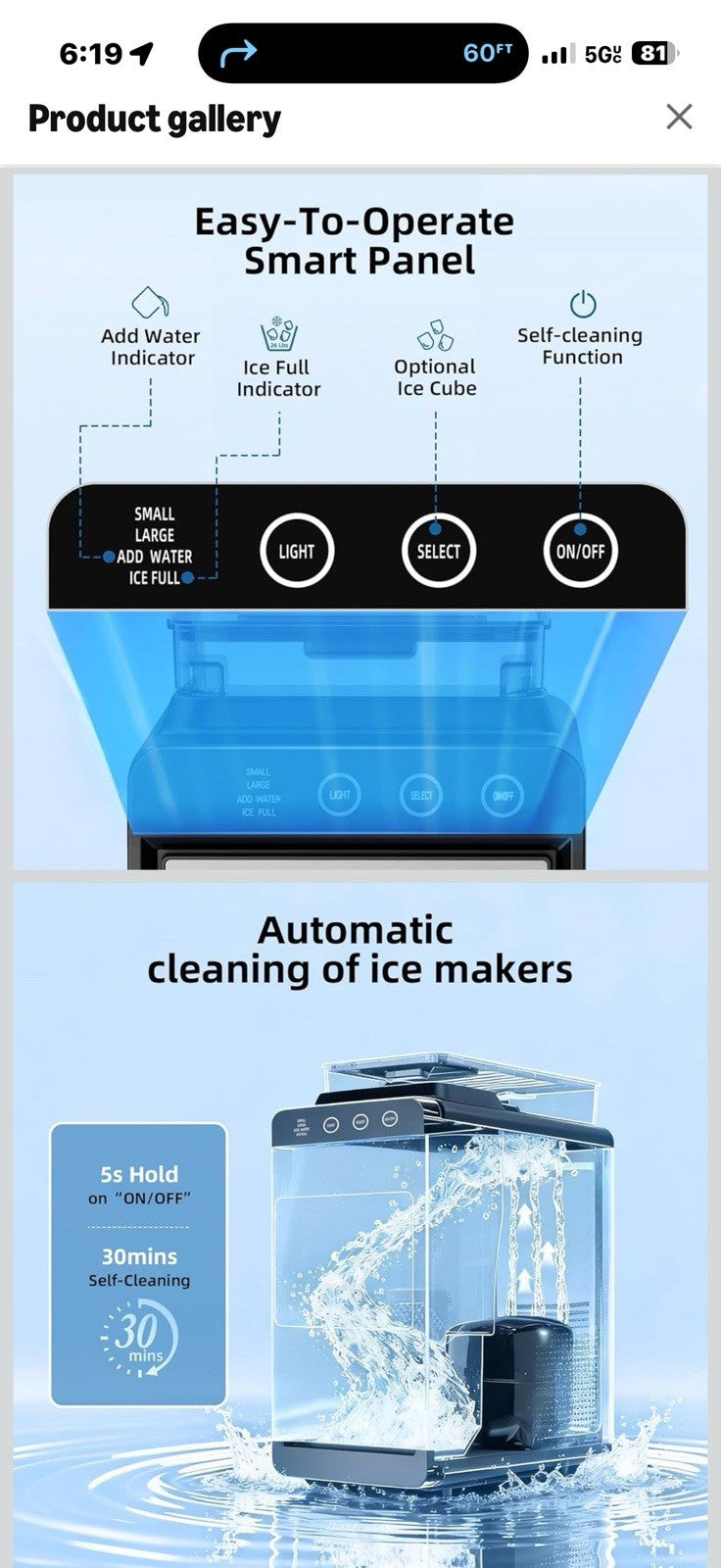 Antarctic Star Ice Maker, Portable Ice Machine with Self-Cleaning Function, 