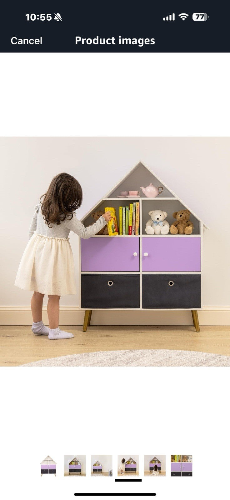 Humble Crew Violet Dollhouse Storage Organizer & Bookcase with 2 Fabric Bins,