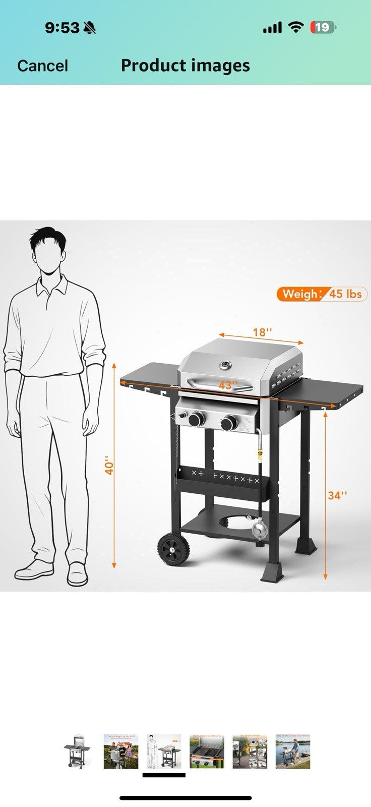 Propane Gas BBQ Grill 2-Burner Barbecue Grills with Cast Iron Frying Pan