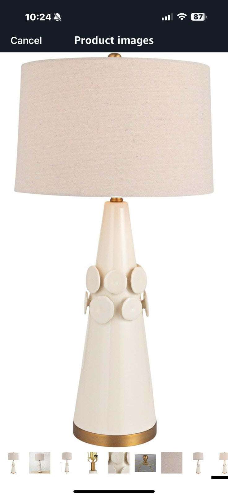 Creative Co-Op Stoneware Conical Table Lamp with Cream Crackle Glaze and