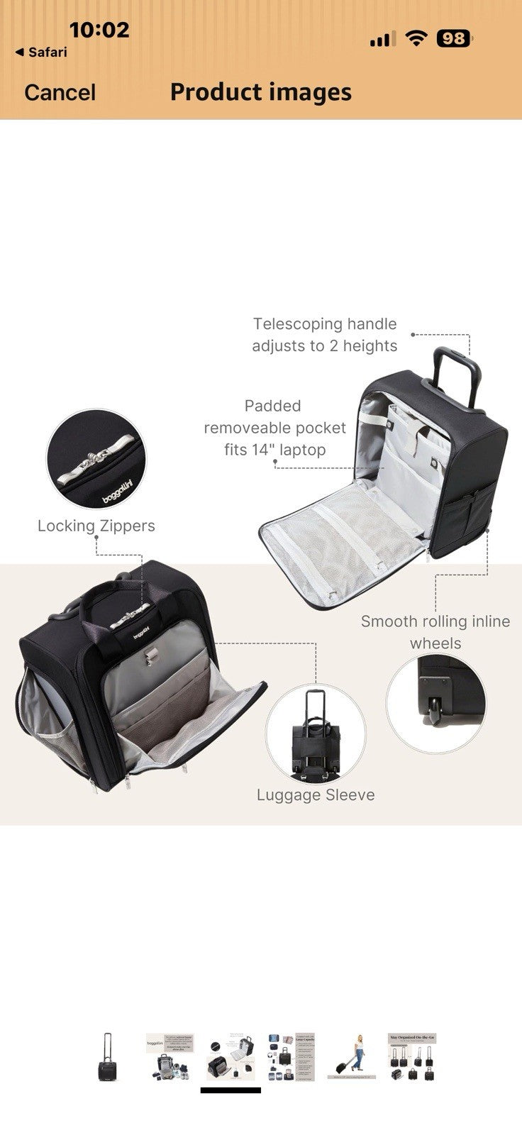 Baggallini 2 Wheel Underseater Carry-On - Lightweight Travel Weekender