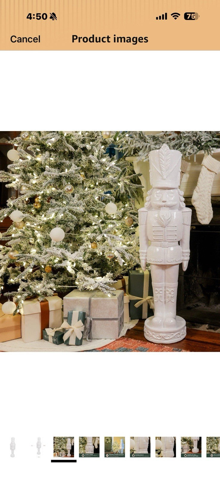 Fraser Hill Farm 48” Glossy White Soldier, Large Resin Decorative Christmas
