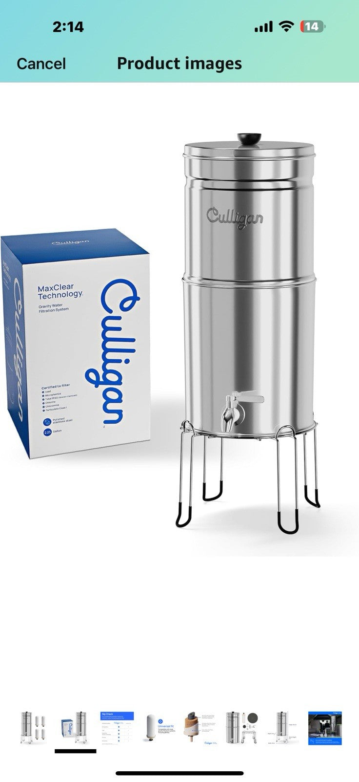 Culligan with MaxClear Technology 2.25 Gallon Gravity Water Filter System,