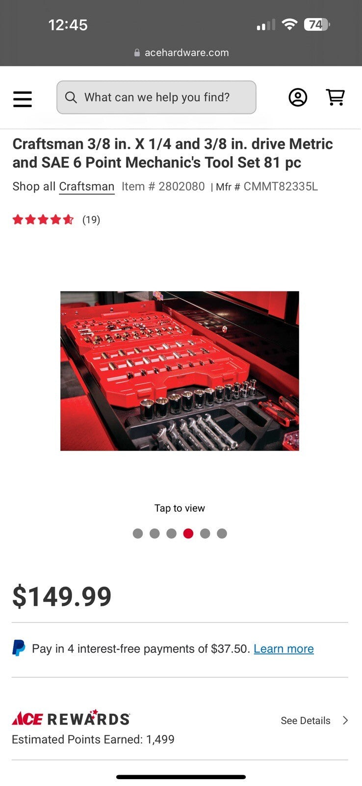 CRAFTSMAN Mechanics Tool Set, 1/4" & 3/8" Drive, SAE/Metric, 81