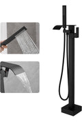 BWE Black Freestanding Bathtub Faucet Floor Mounted Tub Filler Waterfall