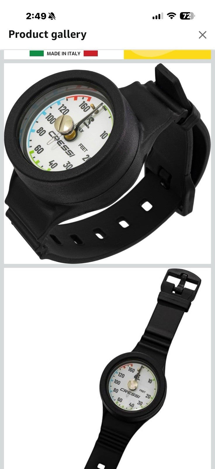 Cressi Analogic Wrist Depth Gauge for Scuba Diving, Freediving - Imperial, 