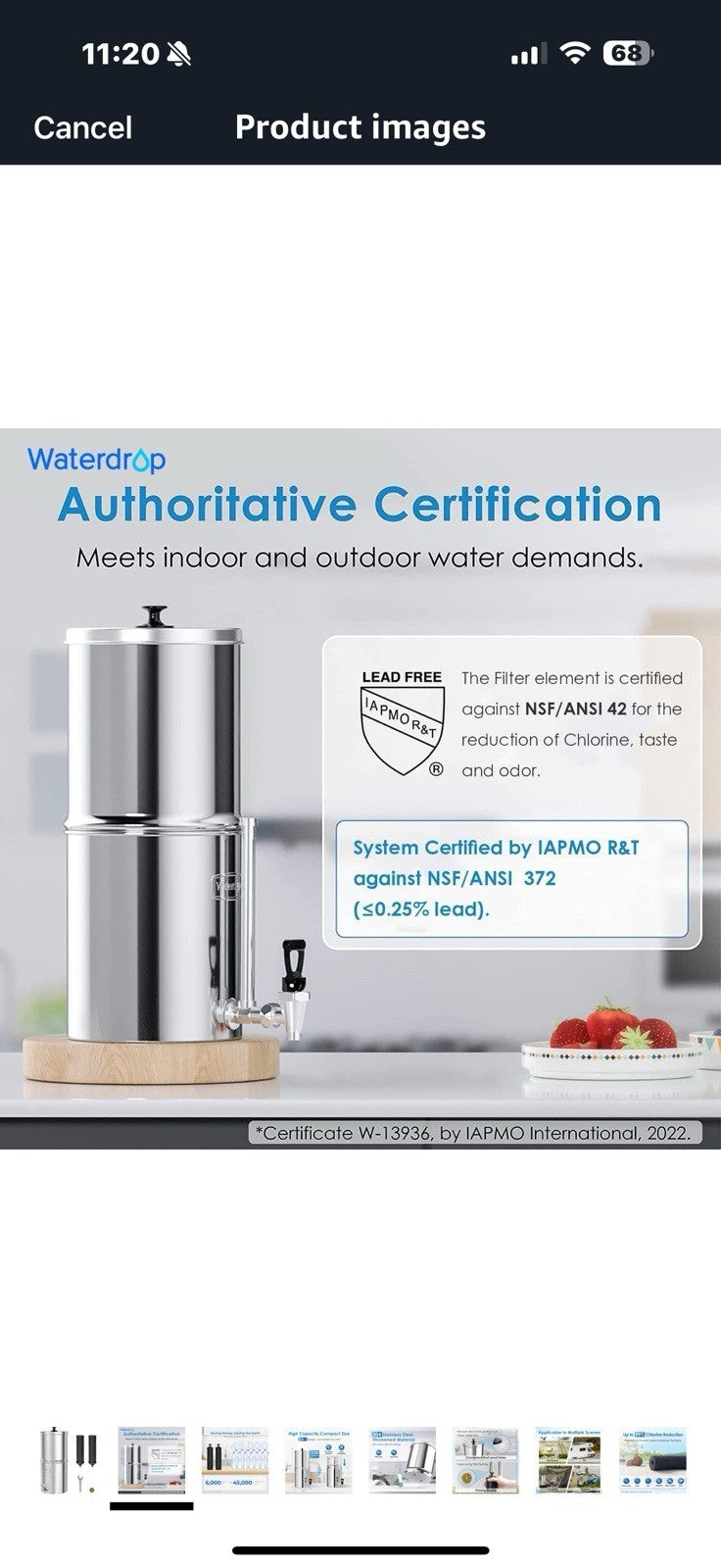 Waterdrop Gravity-fed Water Filter System, Reduces Lead and up to 99%