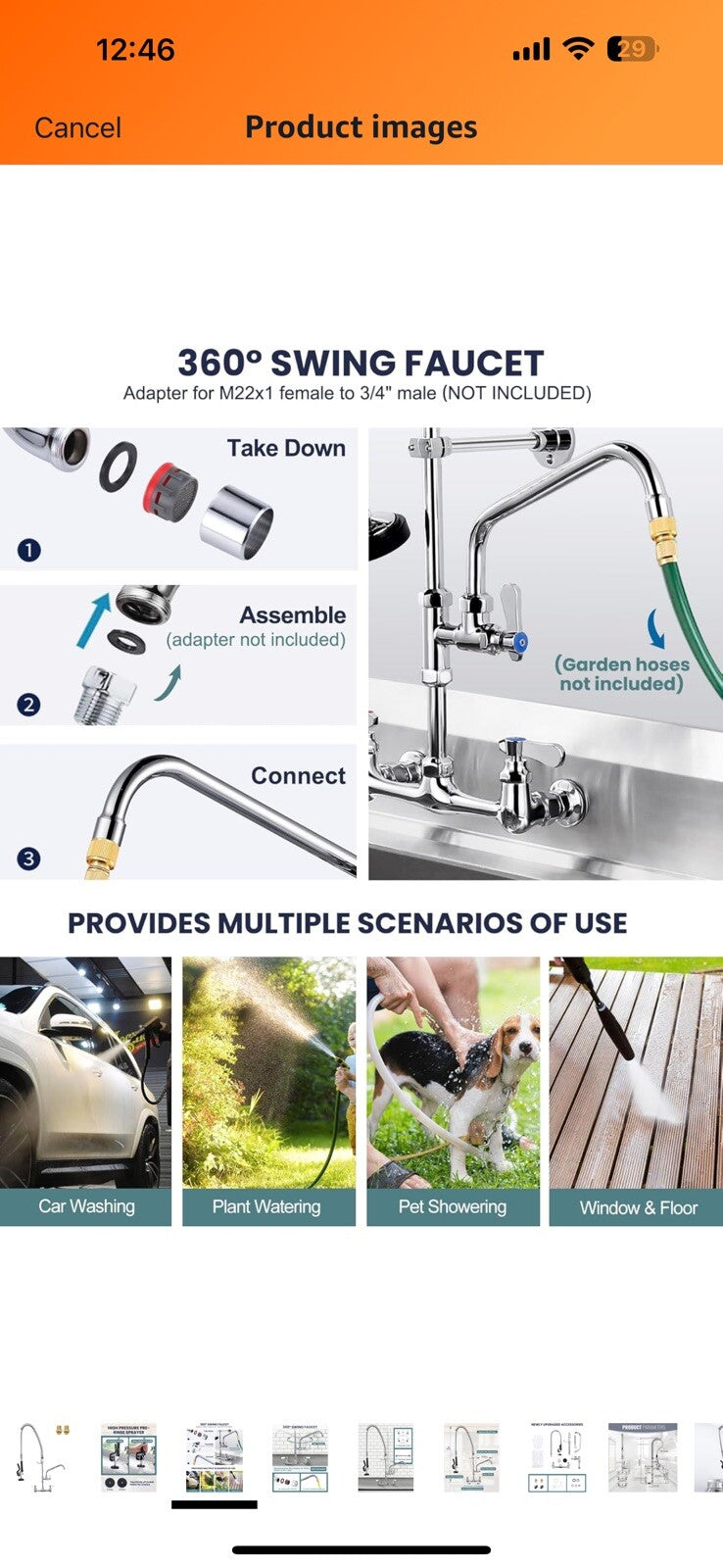 Commercial Sink Faucet with Sprayer: ALEASHA 36 Inches Commercial