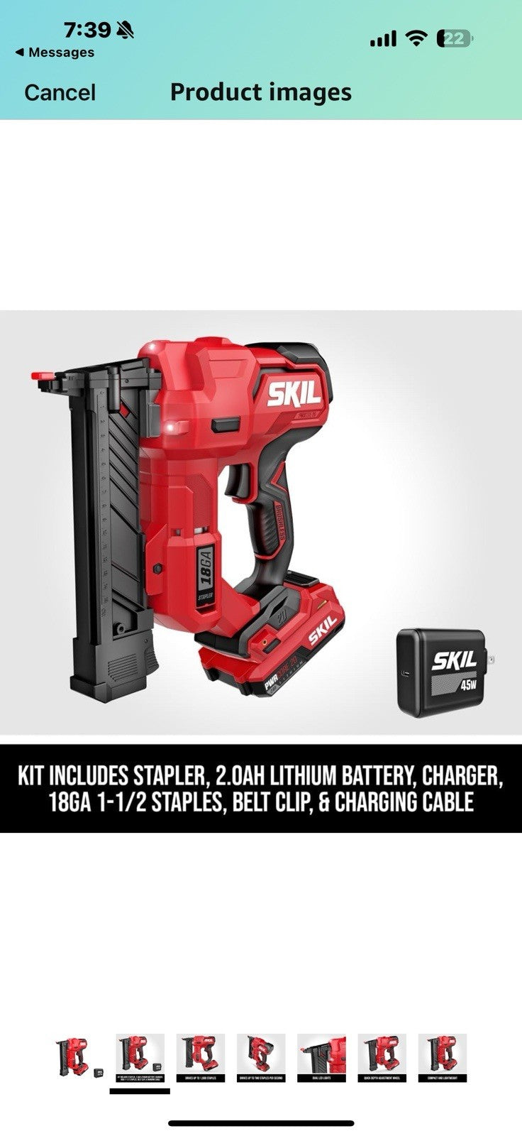 SKIL PWR CORE 20 Brushless 20V 18Ga 1/4 In. Narrow Crown Stapler Kit