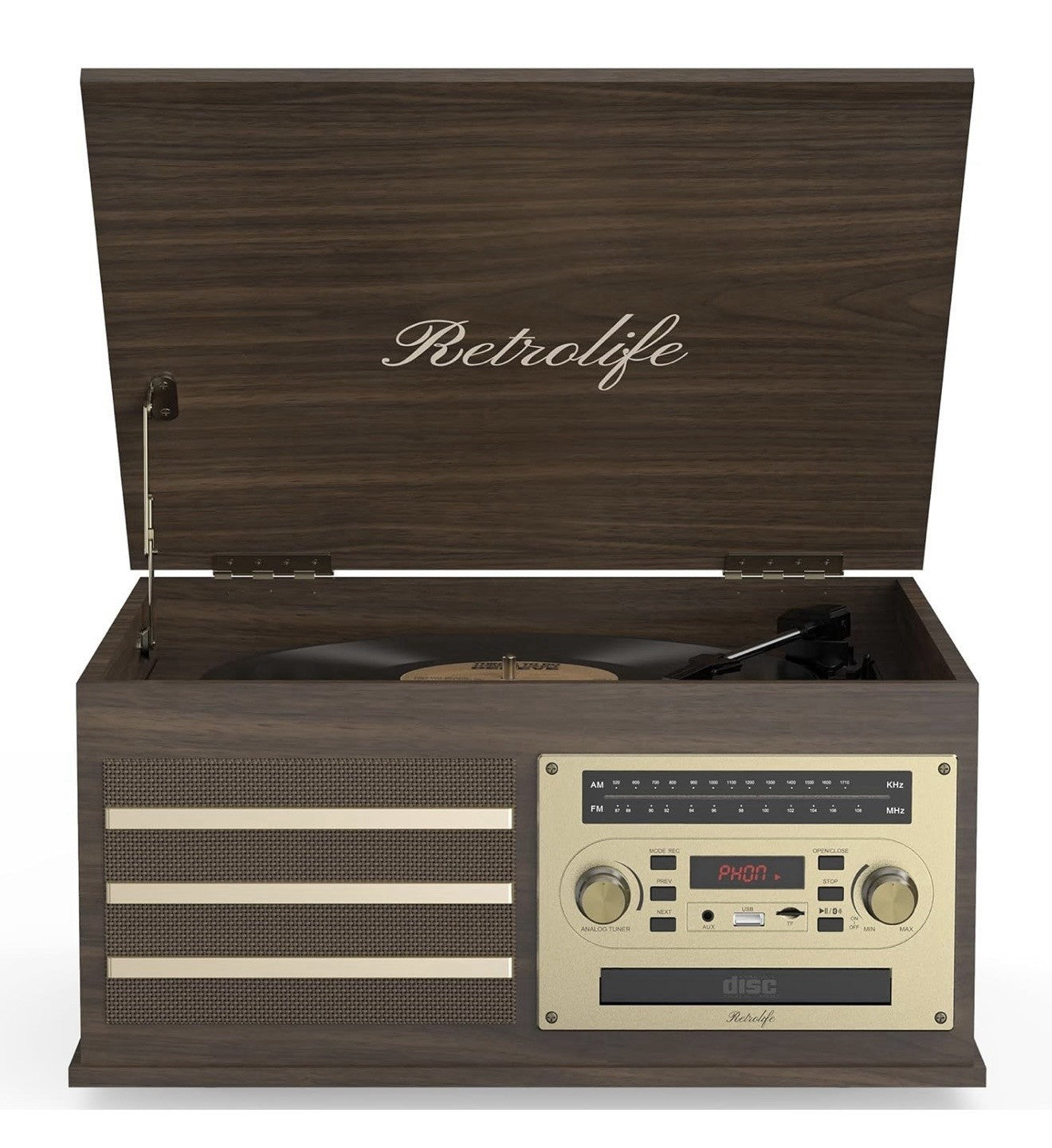 Vinyl Record Player 10-in-1 Music Center Turntable Built-in Speakers Support 3