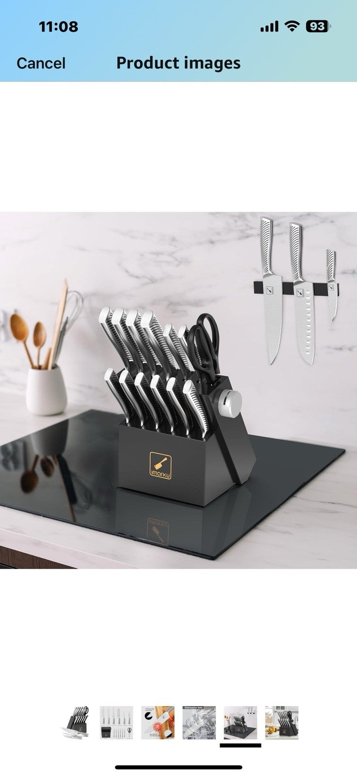 imarku Knife Block Set, Black Knife Set with Block, 14Pcs High Carbon Stainless
