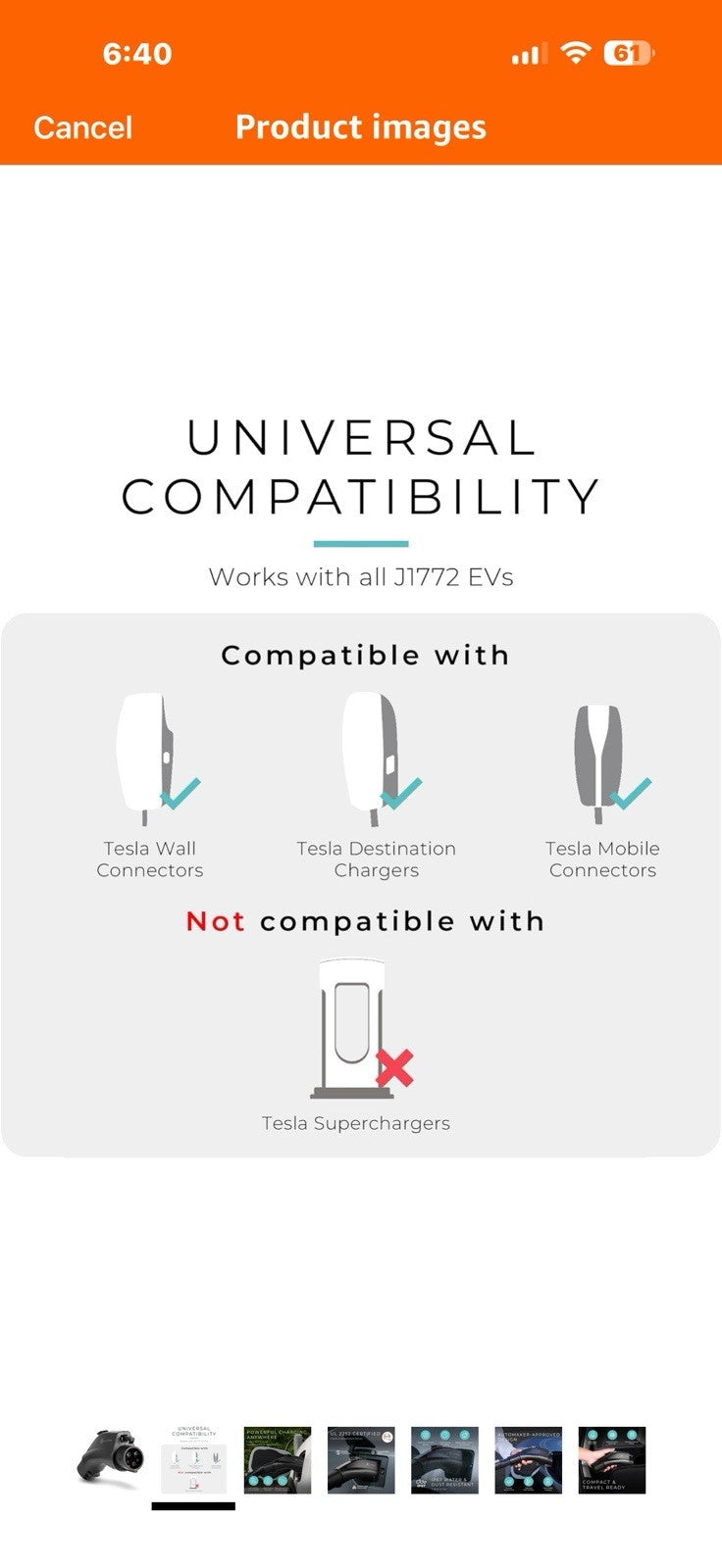 Lectron NACS to J1772 EV Charging Adapter - Compatible with Tesla Wall