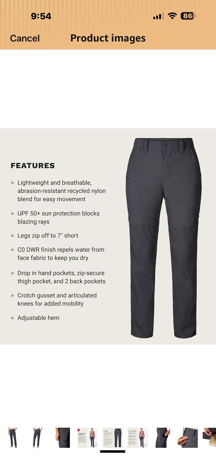 MARMOT Women's Women's Trailway Convertible Pant  Size 6