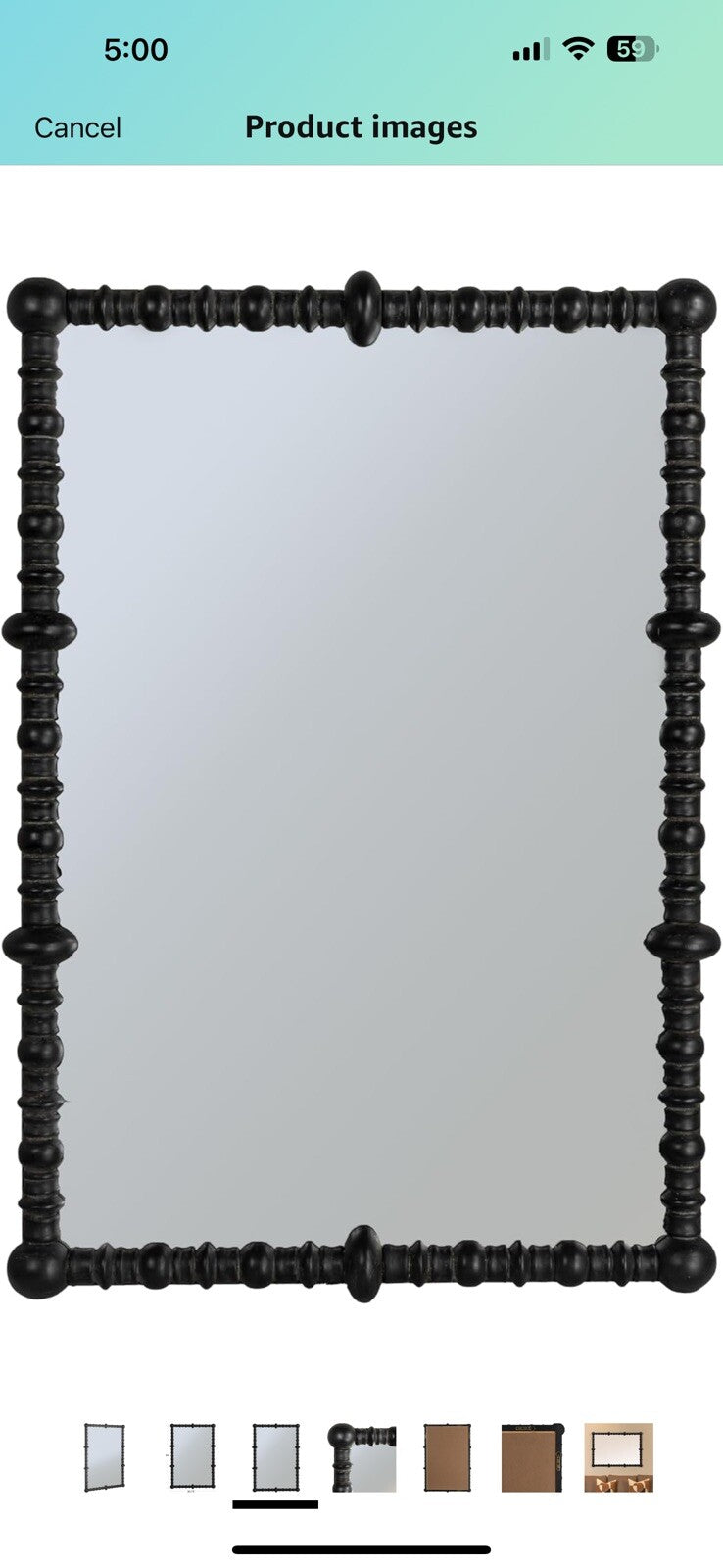 Creative Co-Op Chic Wood Beaded Dowel Frame Mirror, Black