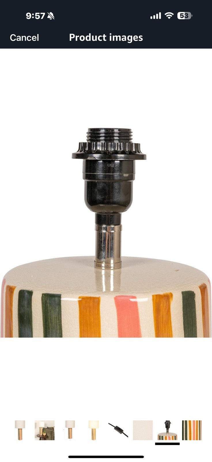 Creative Co-Op Multicolor Stripe Stoneware Table Lamp with Linen Shade