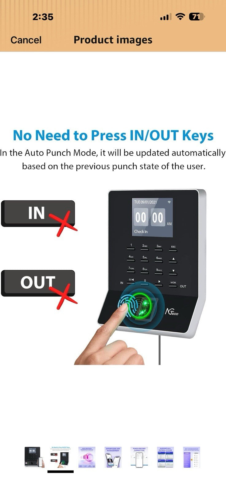 NGTeco APP Time Clock for Small Business, Fingerprint Biometric & PIN Clocking