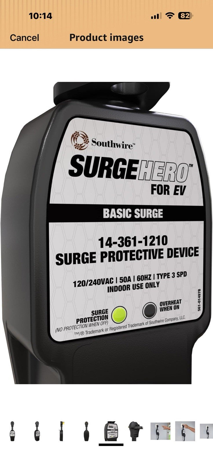 Southwire SurgeHero™ Indoor EV Surge Protector, 240V 50A Inline Surge