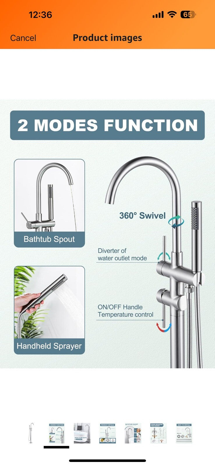 Freestanding Bathtub Faucet Brushed Nickel, Floor Mount Tub Filler, High 