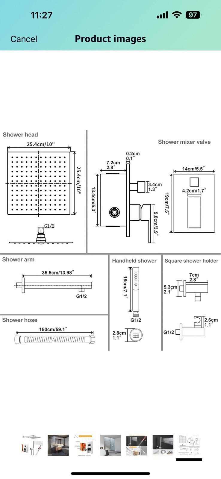 BESy 10 Inch Solid Brass Shower System Fixture High Pressure Mixer Shower Head 
