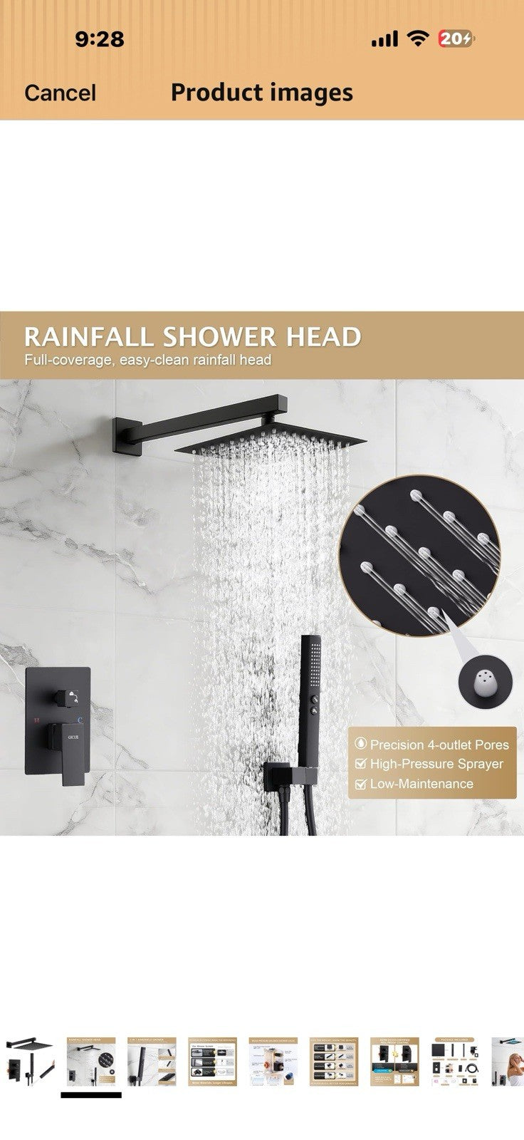 Rainfall Shower System Set, 12'' Matte Black Wall Mounted Square 