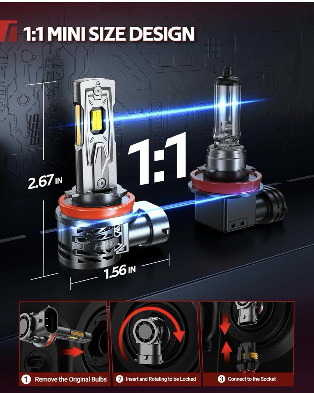 Torchbeam T5A H11 Bulb, H11 Fog Lights Bulb, 60000LM Brighter with 