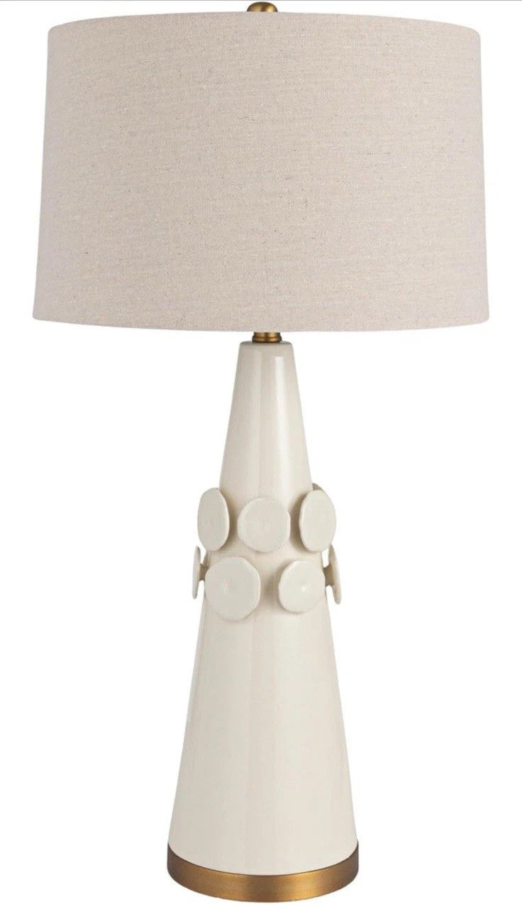 Creative Co-Op Stoneware Conical Table Lamp with Cream Crackle Glaze and