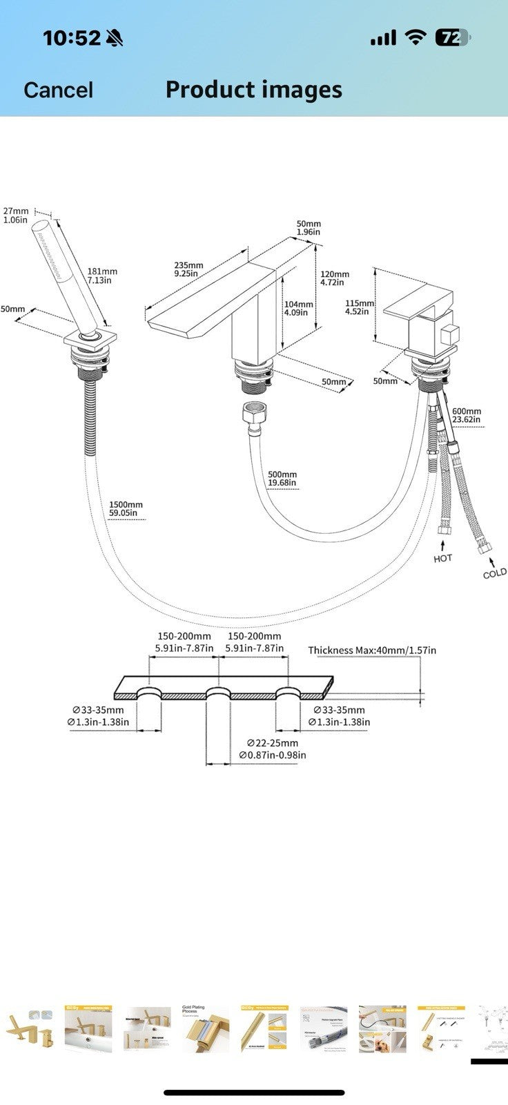 BESy Brass Waterfall Roman Bath Tub Faucets with Sprayer, Deck Mount
