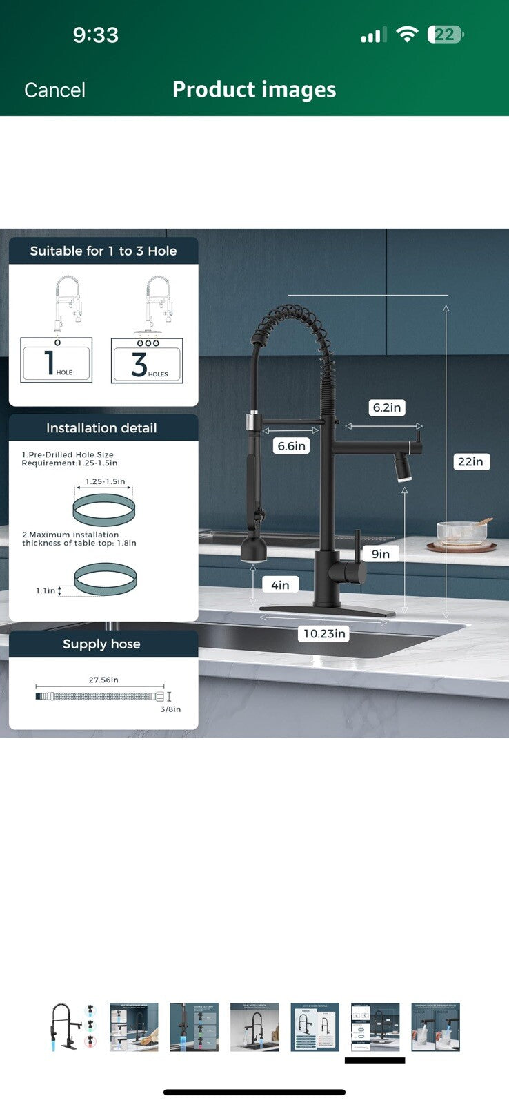 FORIOUS Black Kitchen Faucet, Commercial Kitchen Faucet with LED Light, 