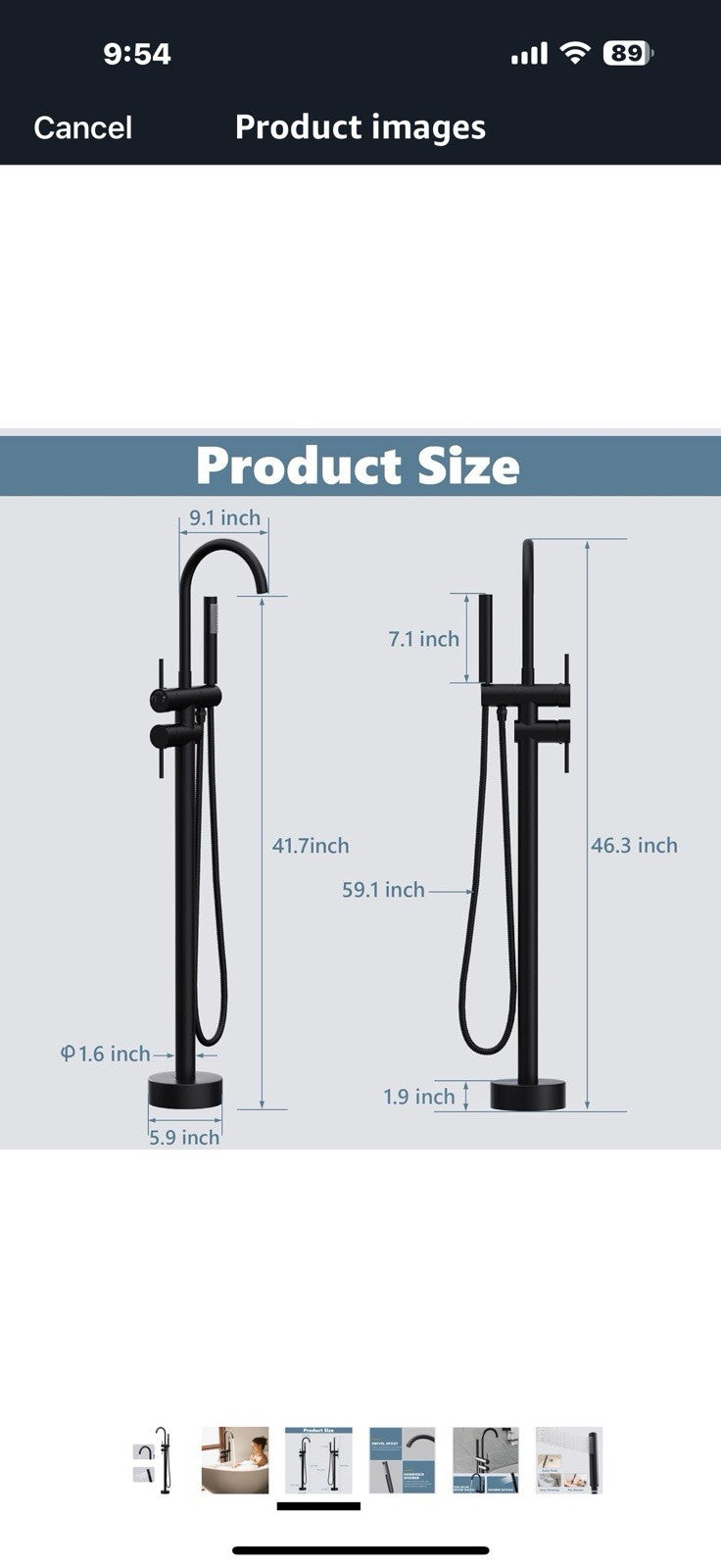 GIMILI Free Standing Tub Filler Bathtub Faucet Stand Alone Matte Black