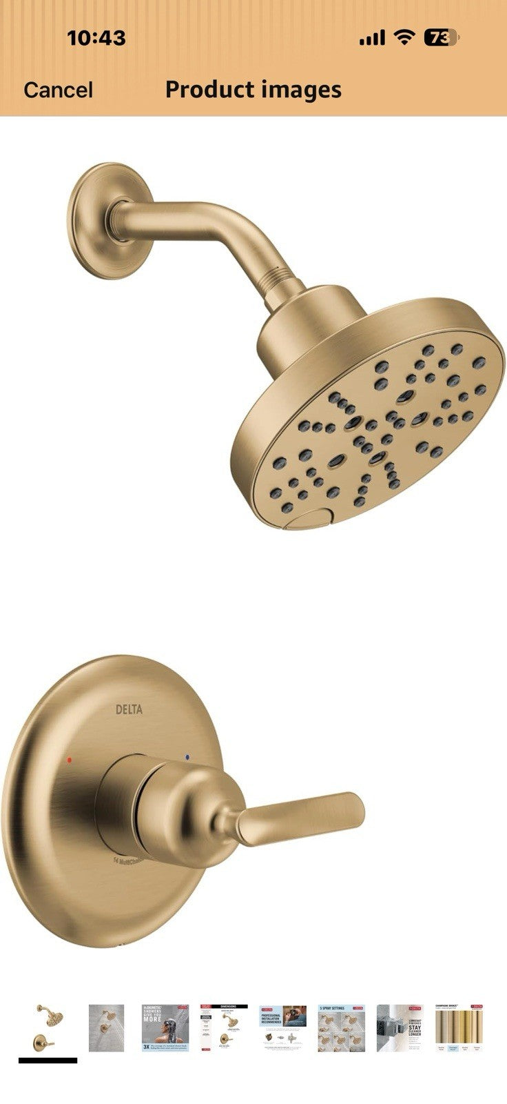 Delta Bonacci 14 Series H2Okinetic Shower Faucet Set, Brushed Gold Shower 