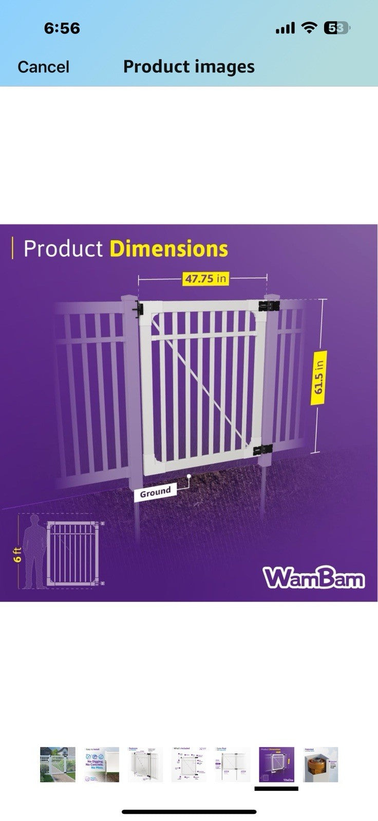 5ft H x 4ft W (1 Gate) No Dig WamBam Windsor Gate Kit, White Vinyl Picket