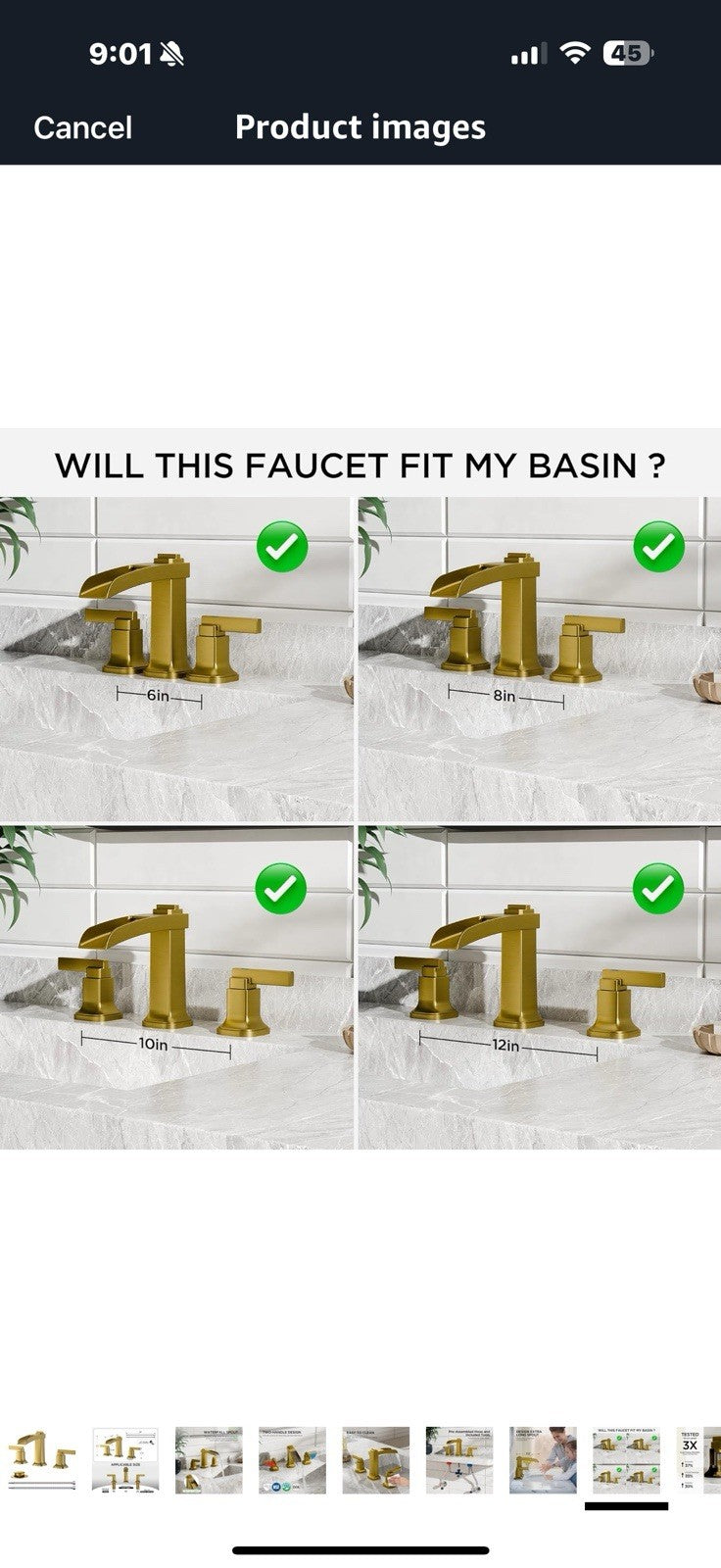 FORIOUS Waterfall Brushed Gold Bathroom Faucets 3 Hole, Modern 