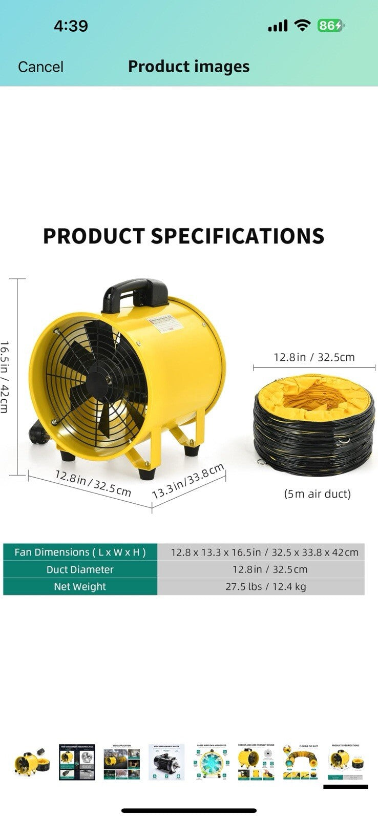 YITAHOME Two Speed Exhaust Fan 12 Inch, Utility Blower Extractor Fan