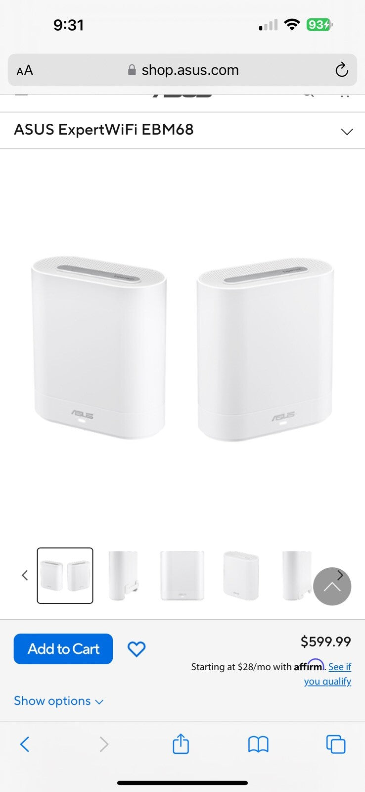 ASUS ExpertWiFi EBM68 AX7800 Tri-Band Business WiFi 6 System (2 Pack) 