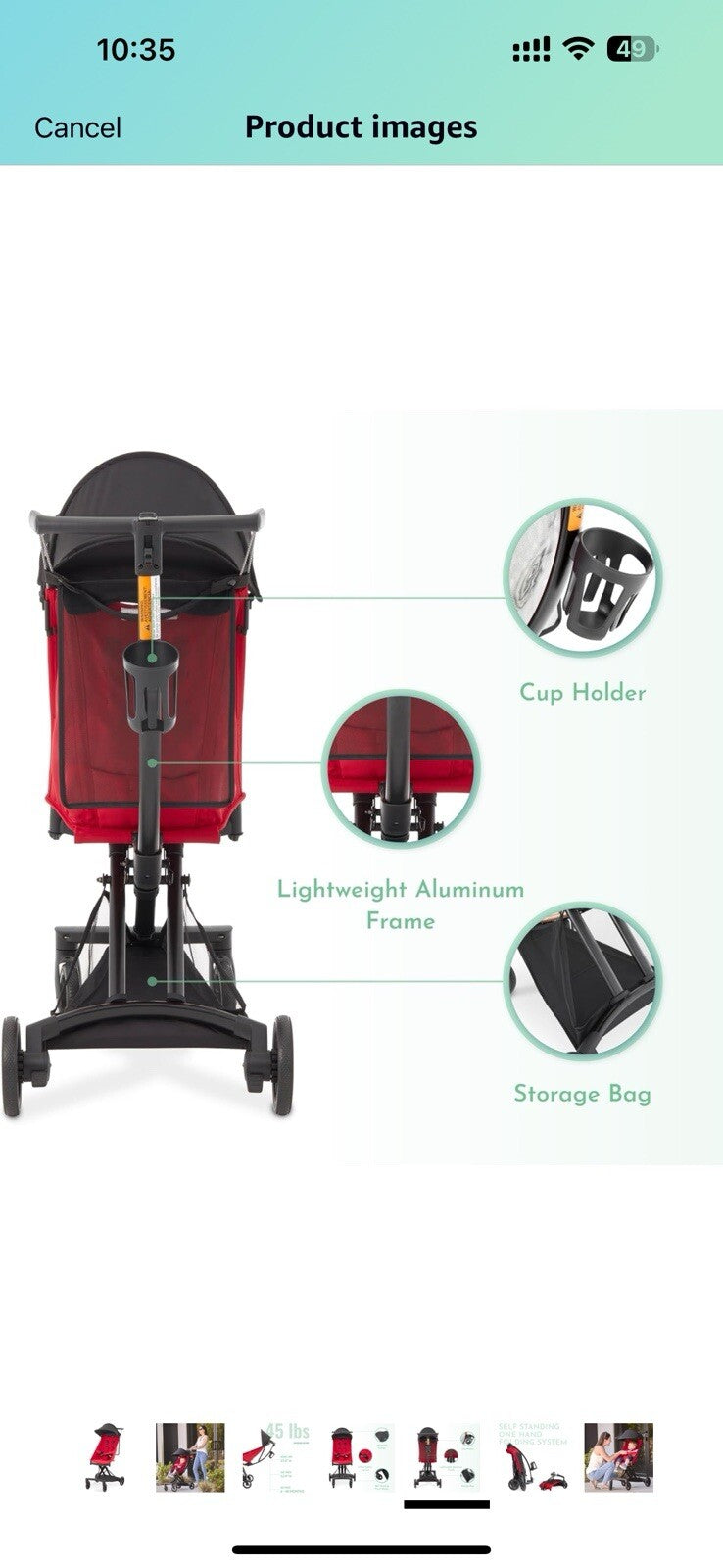 Evolur Roamer Ultra Light Umbrella Stroller in Red, Quick One-Hand Easy 