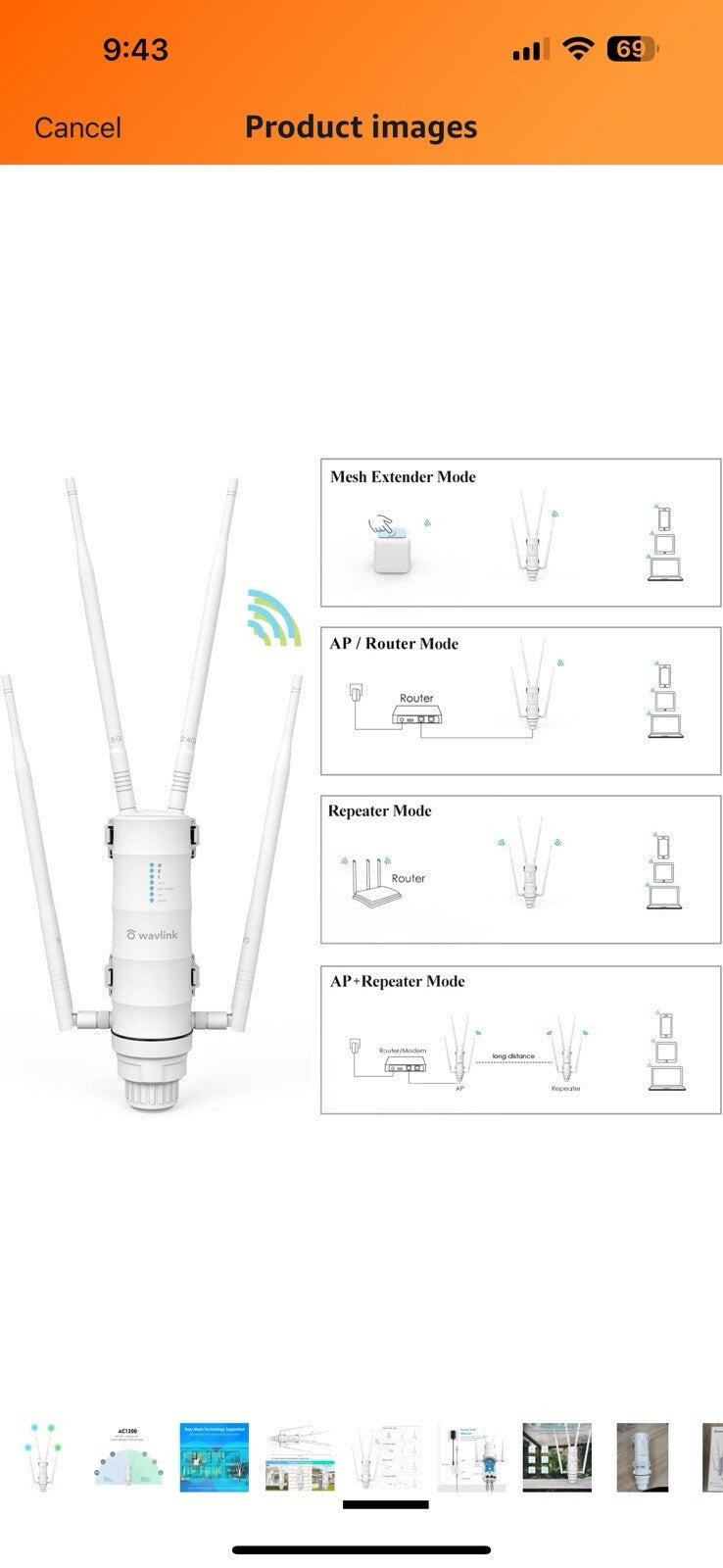 WAVLINK AC1200 Repeater, High Power Outdoor Weatherproof WiFi 