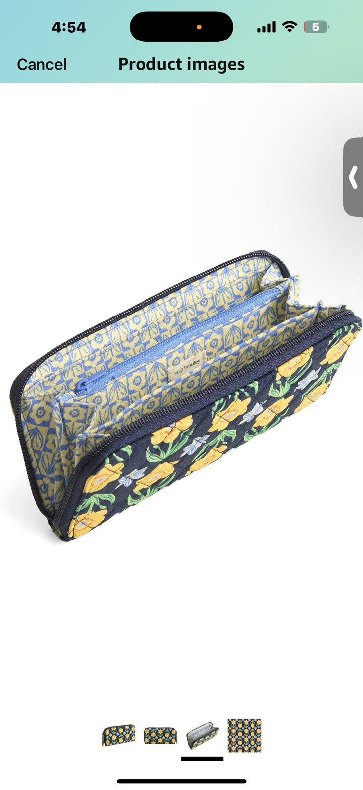 Vera Bradley Premium Cotton Continental Wallet, Daffodils