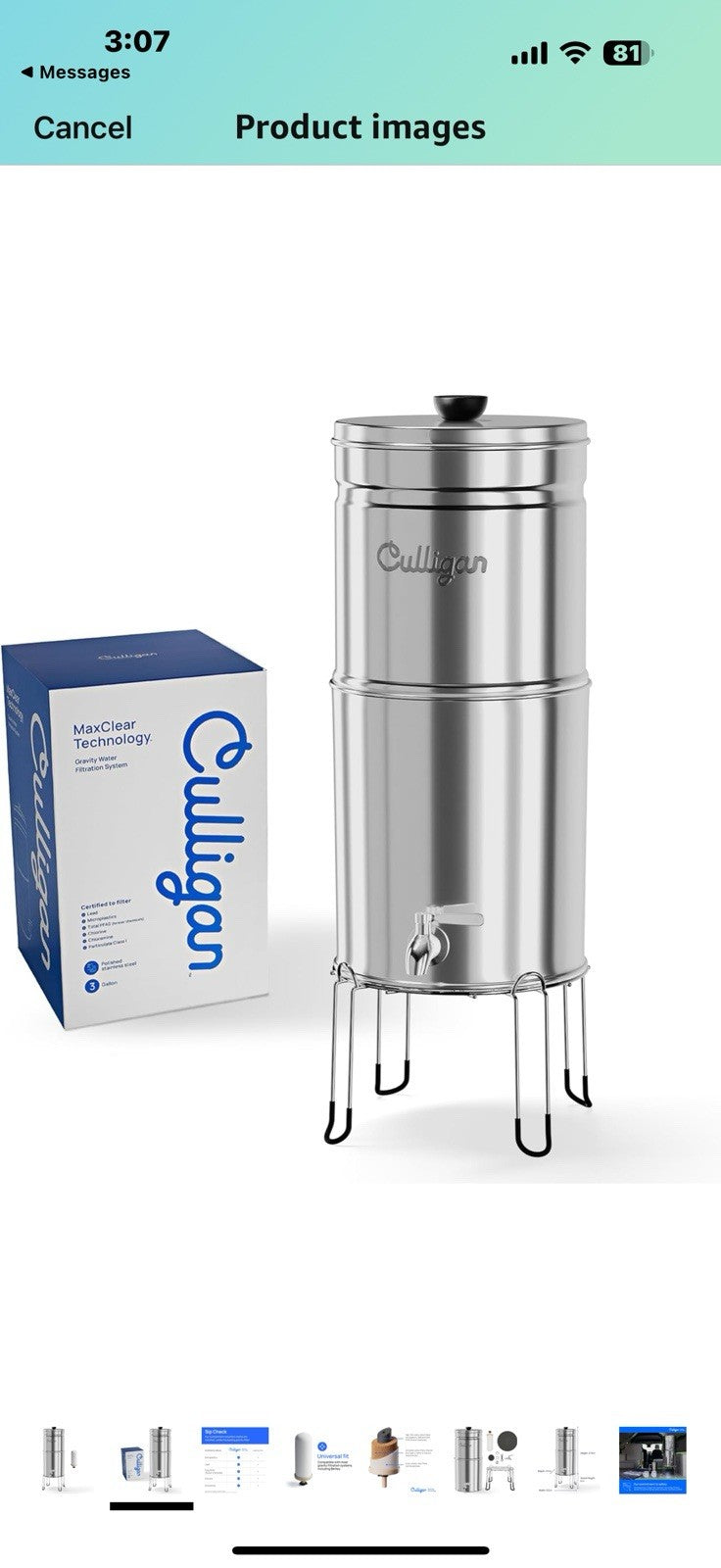 Culligan with MaxClear Technology 3 Gallon Gravity Water Filter System, 