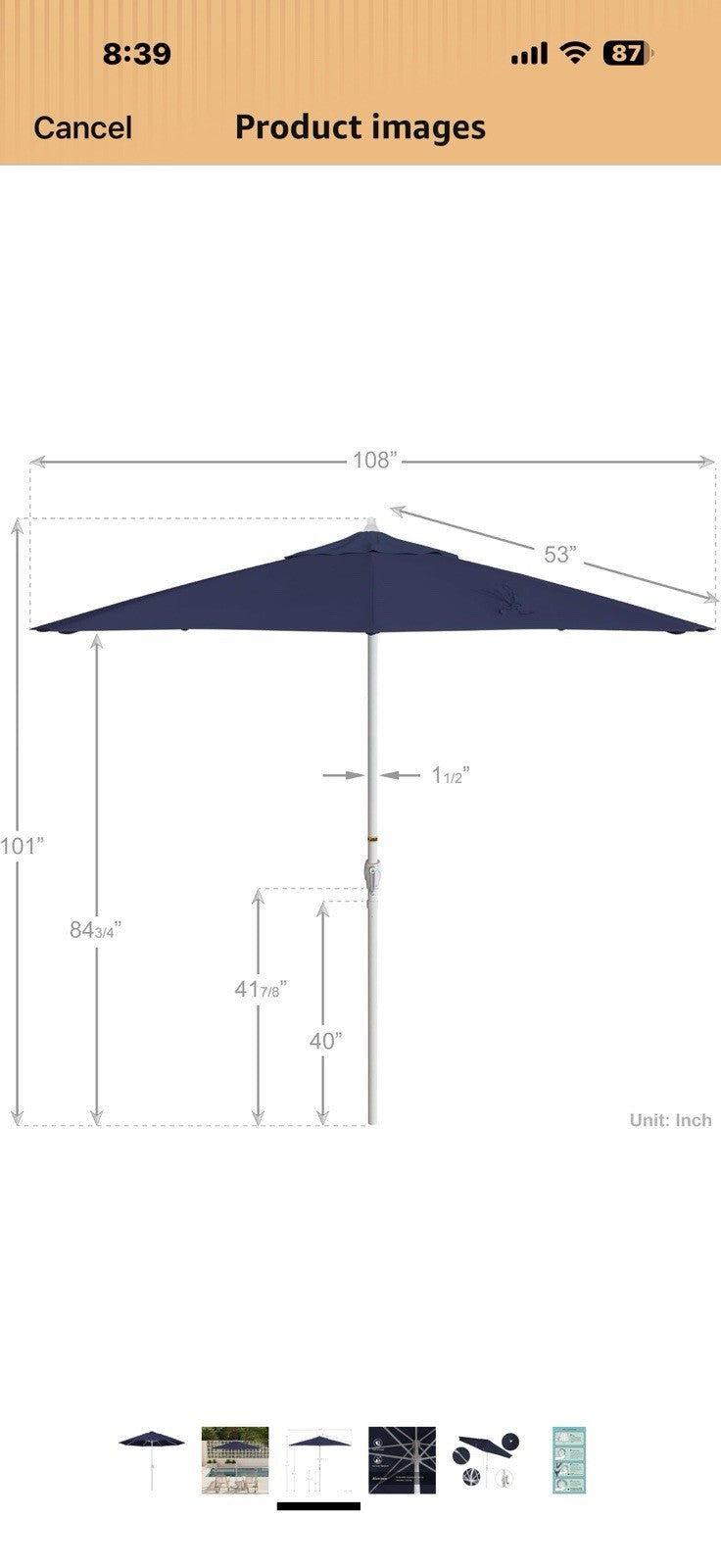 California Umbrella 9' Rd Aluminum Patio Umbrella, Crank Lift, Auto Tilt, White