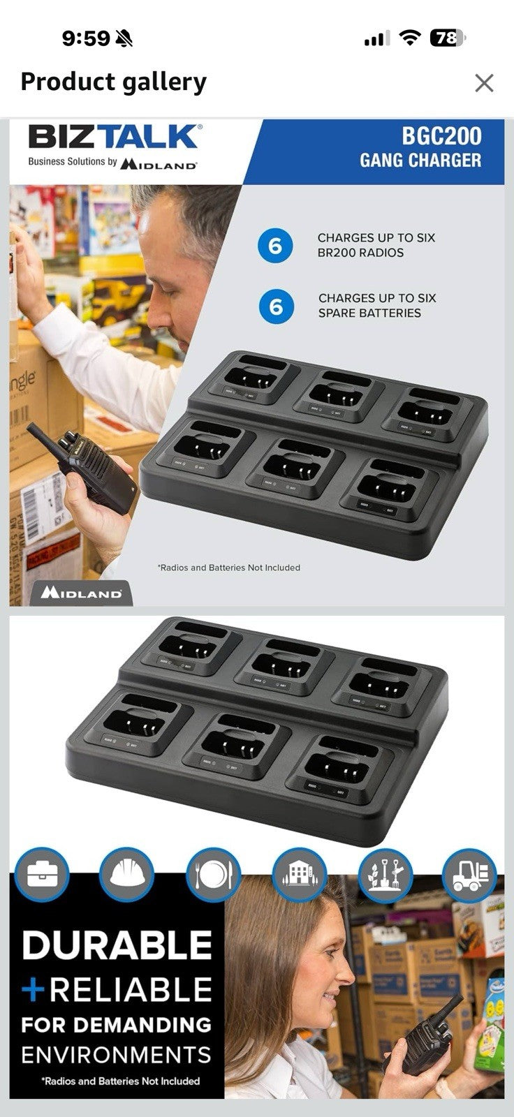 Midland® - BGC200 Gang Charger - Charge up to 6 Midland® BR200 Business 
