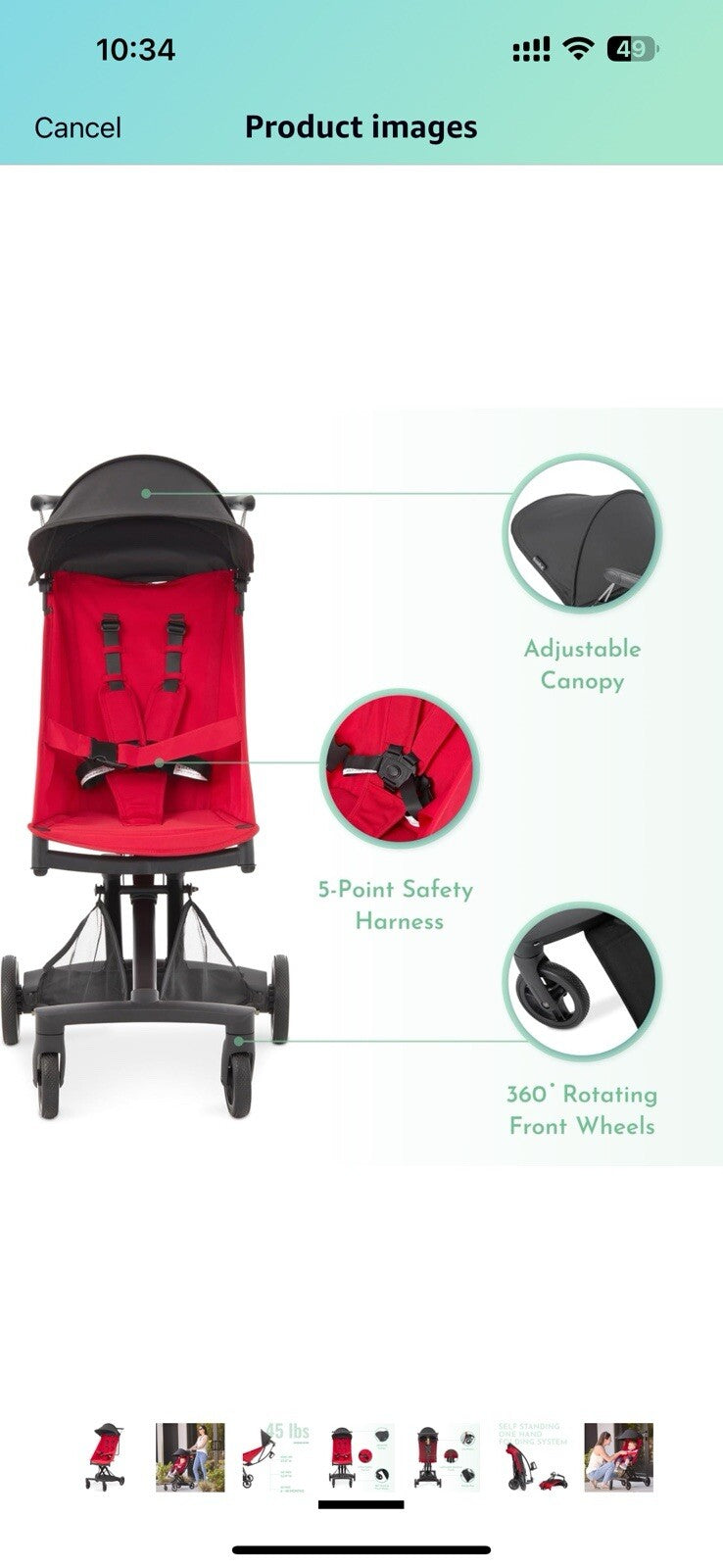 Evolur Roamer Ultra Light Umbrella Stroller in Red, Quick One-Hand Easy 