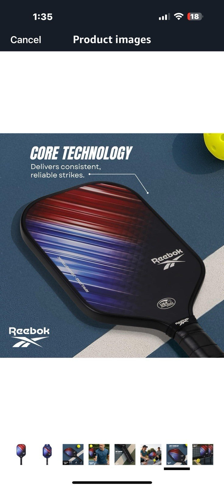 Reebok - Pro Streak Elongated Paddle, Durable Construction, Red