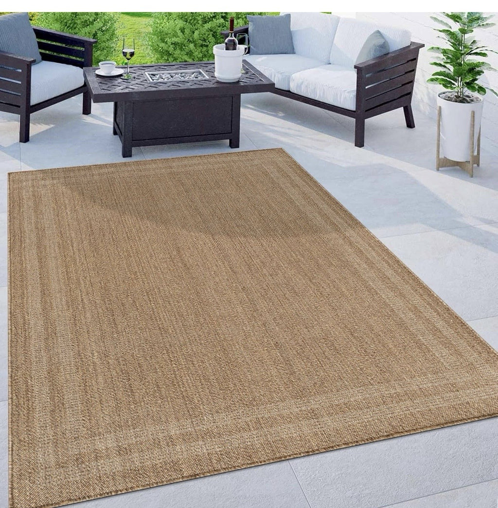Rugshop Border Stripe Indoor Outdoor Flat Woven Area Rug,Natural 5x7