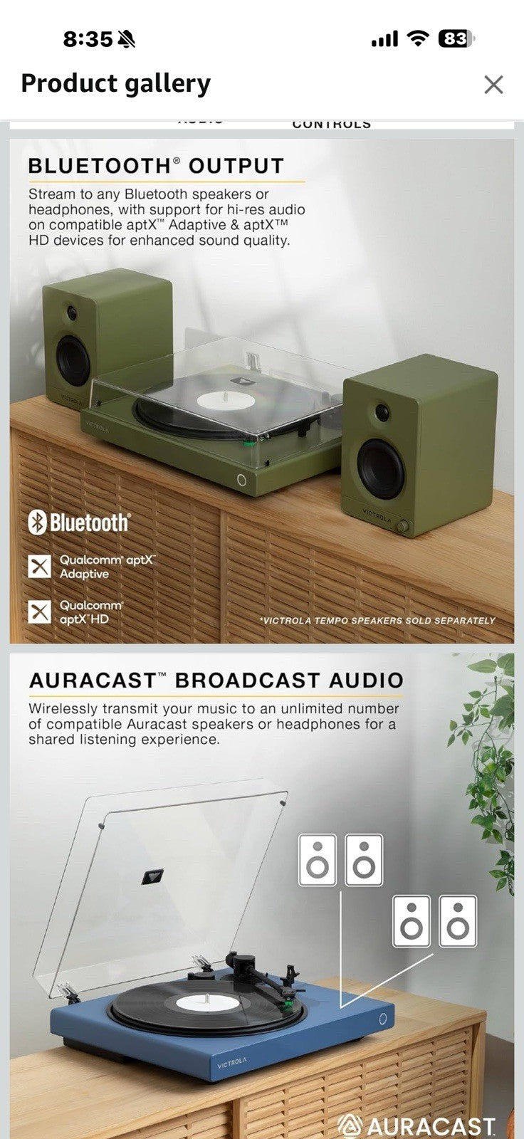 Victrola Wave – Bluetooth Turntable with Auracast – 2-Speed Vinyl Record 