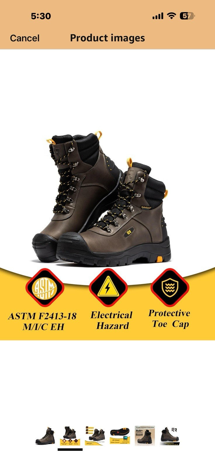 ROCKROOSTER Waterproof Composite Toe Work Boots for Men, 6" Lightweight