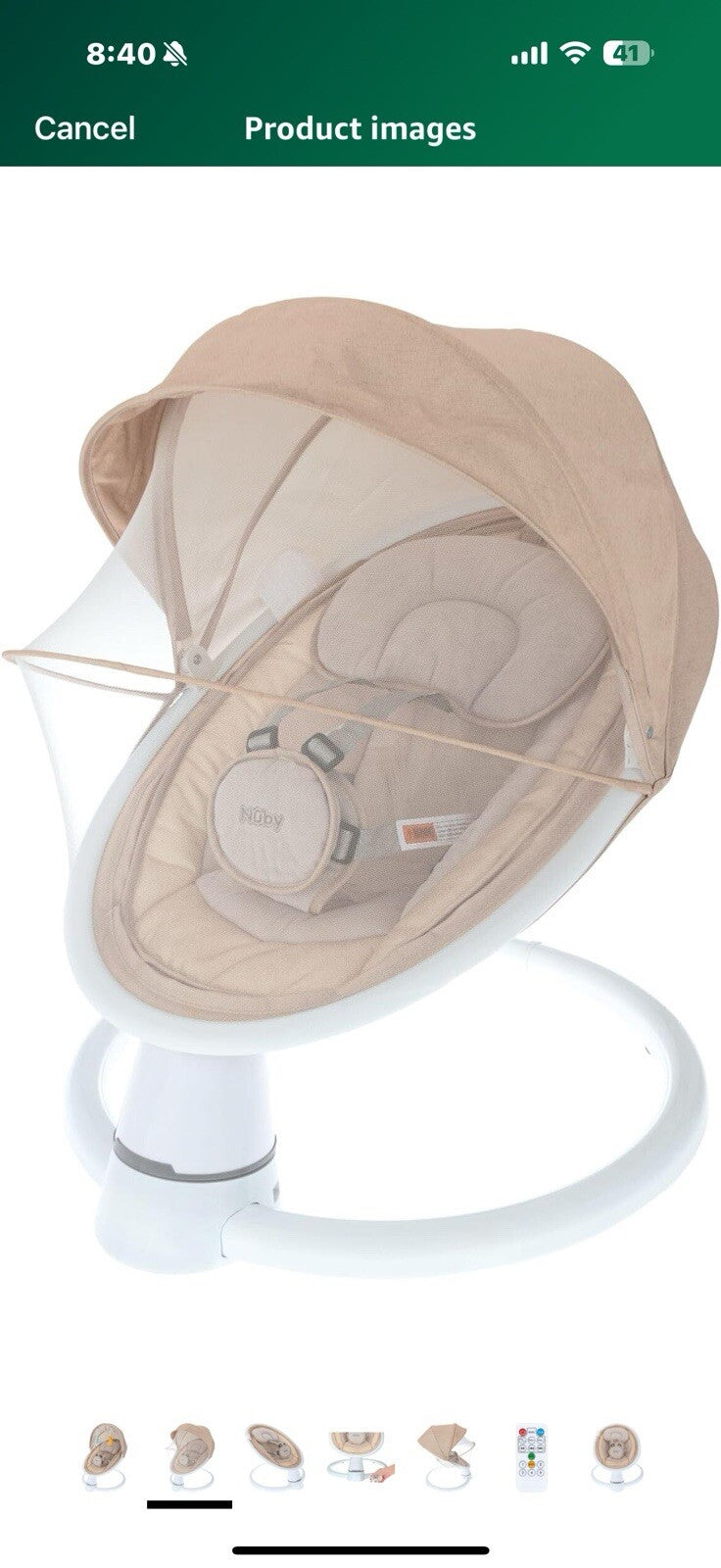 Nuby Baby Swing with Canopy and Remote - 5-Level Infant Swing with Soothing