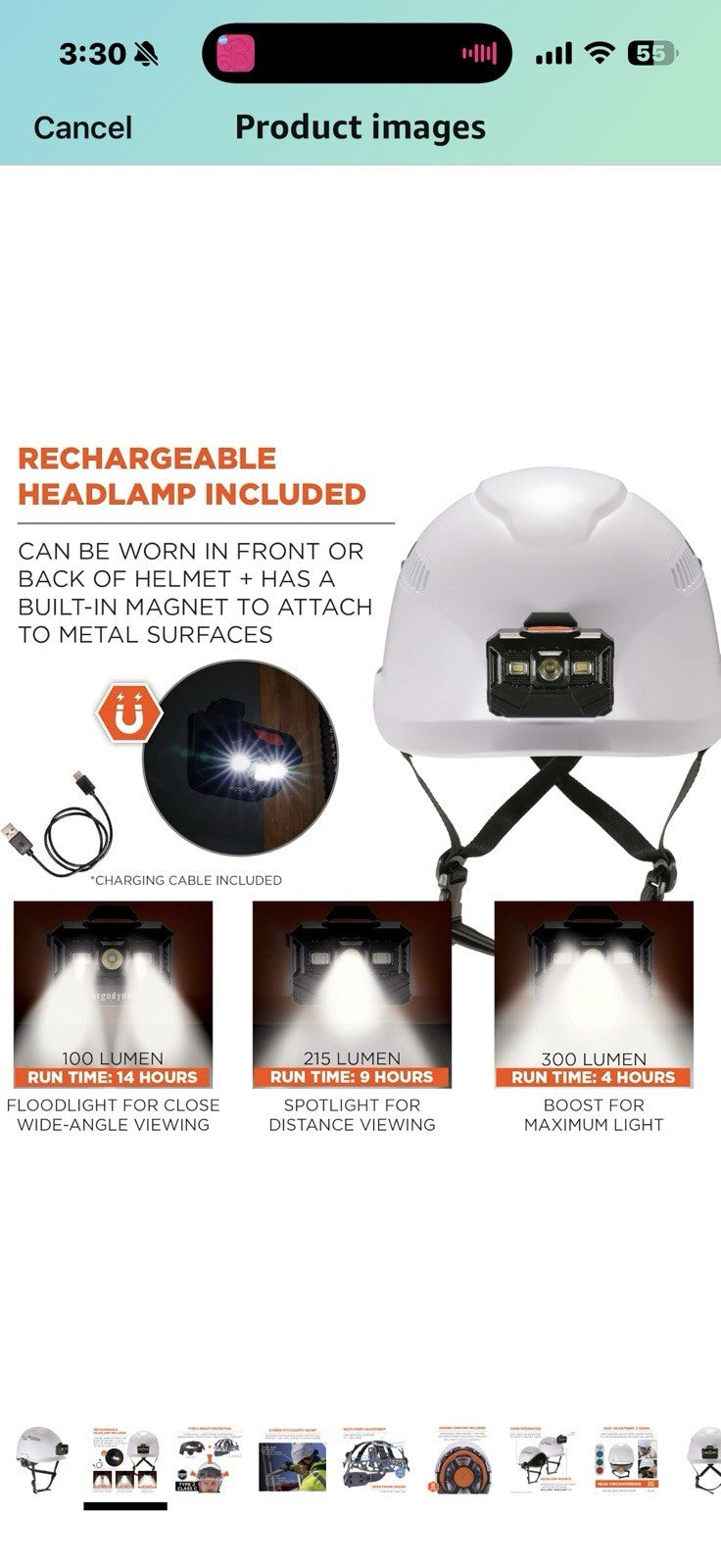 Ergodyne Skullerz 8977LED Type 2 Vented Safety Helmet with LED Light,