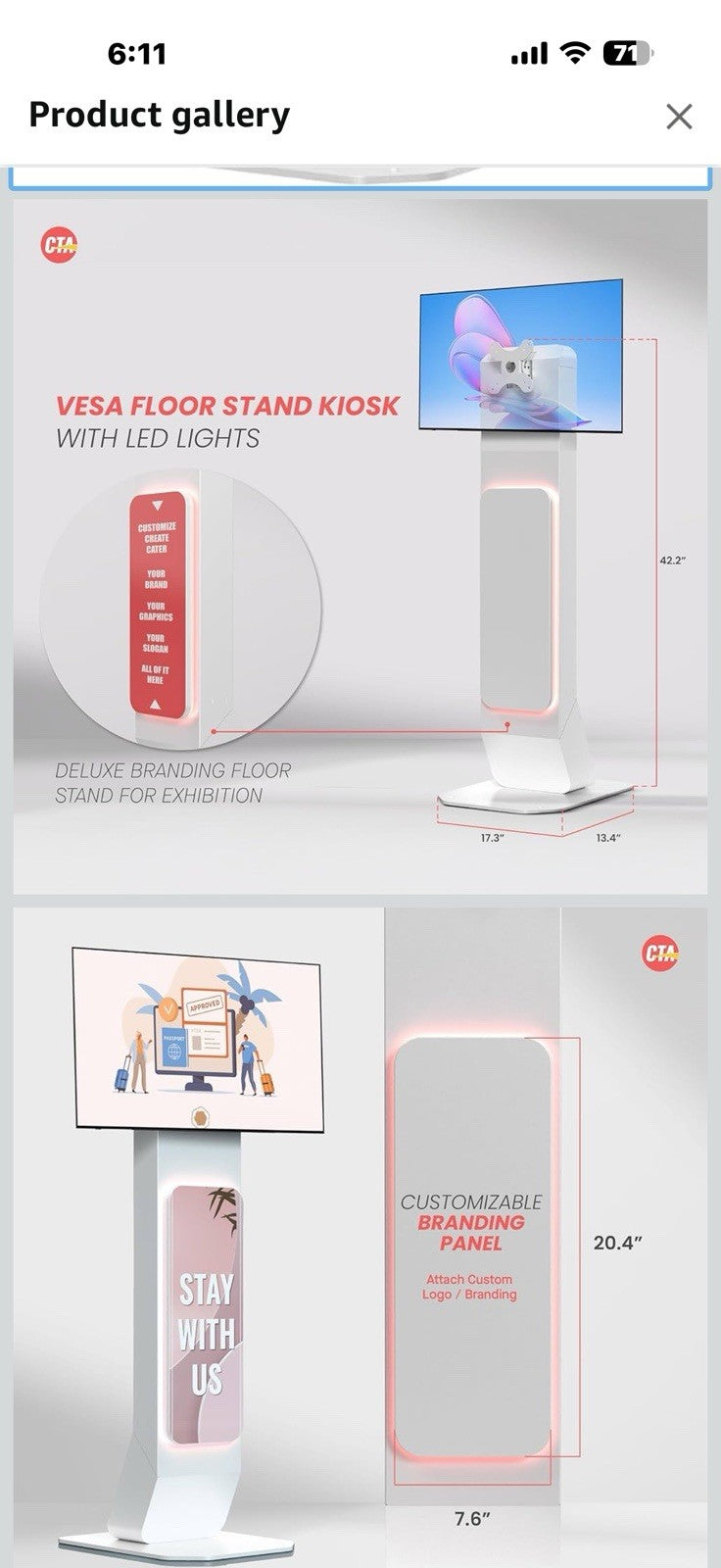Brandable Kiosk Floor Stand for Displays(not Include) Custom Branding Panel LED