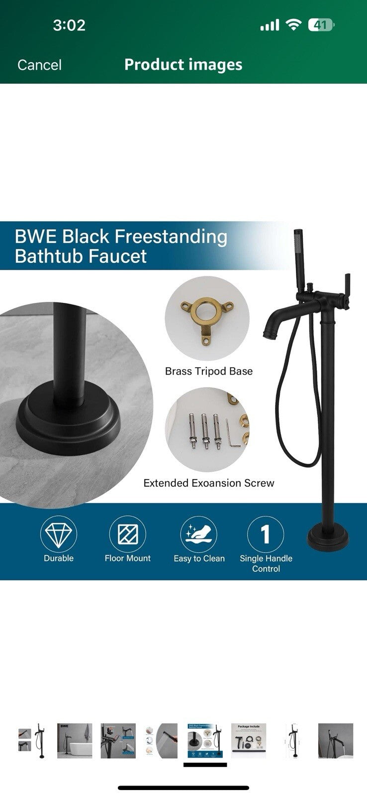 BWE Black Freestanding Bathtub Faucet Floor Mounted Modern Bathroom