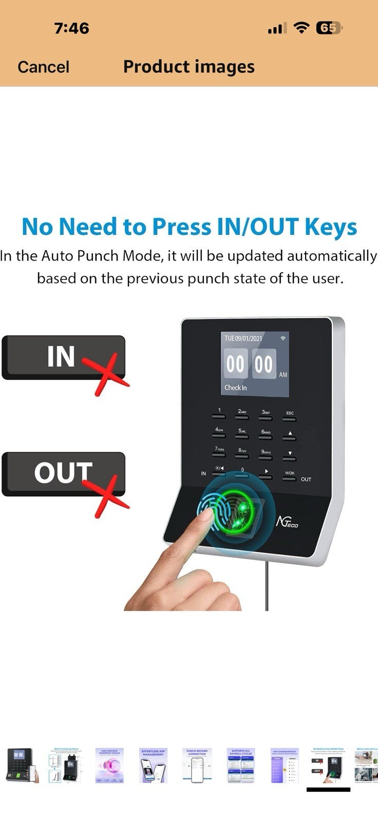 NGTeco APP Time Clock, Fingerprint & PIN Times Clock for Small Business,